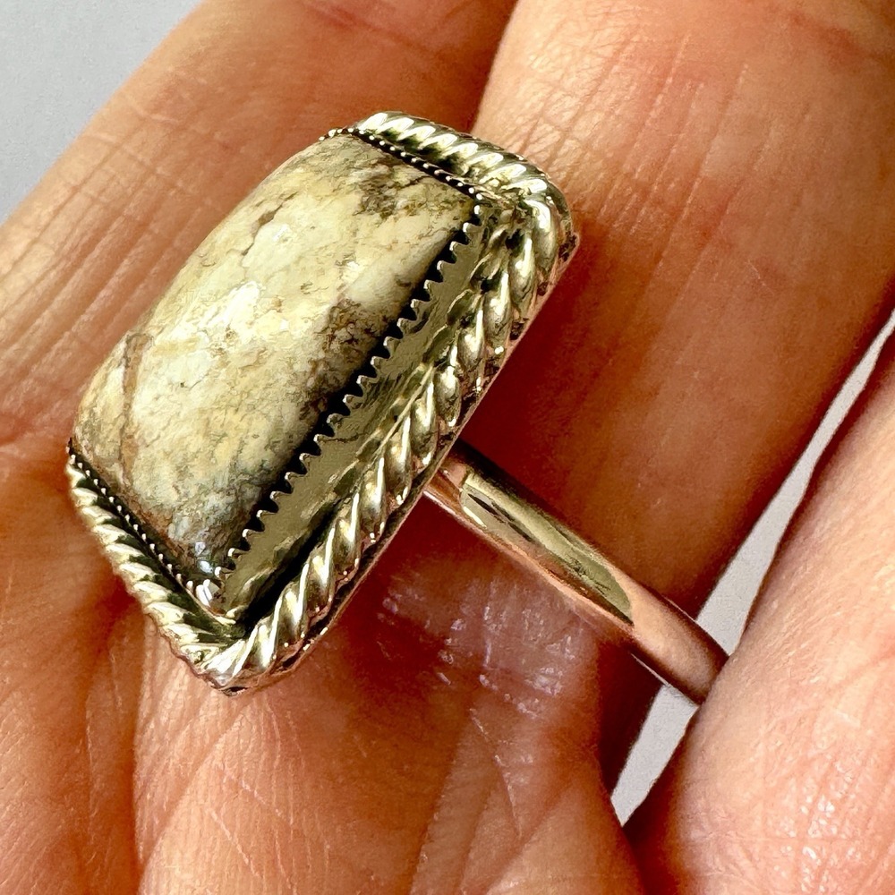 Navajo Wild Horse Ring Sz 11 Rectangle Native American Sterling USA Sawtooth - Picture 4 of 9